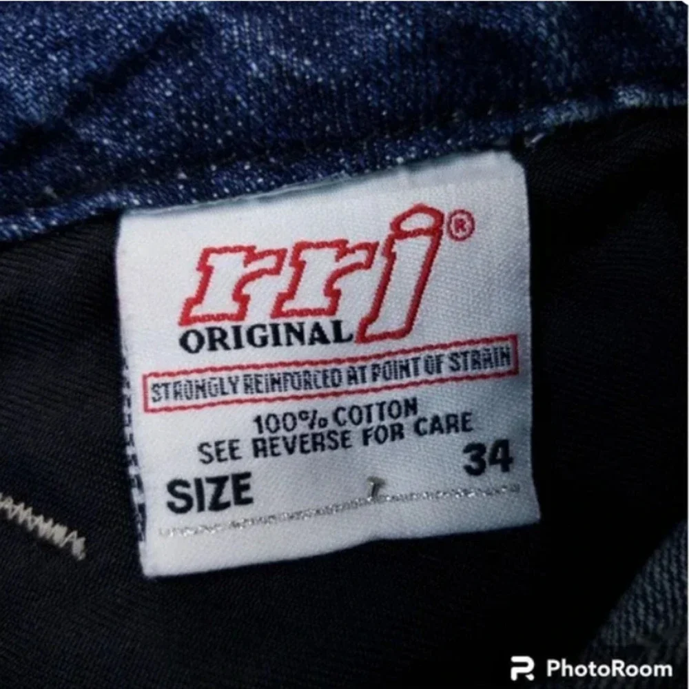 RRJ Original Jeans Men's Straight Blue Jeans Size 34 Blue Embroidered 5 Pocket